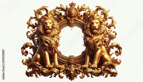  golden lion ornament frame and corner design. generative AI