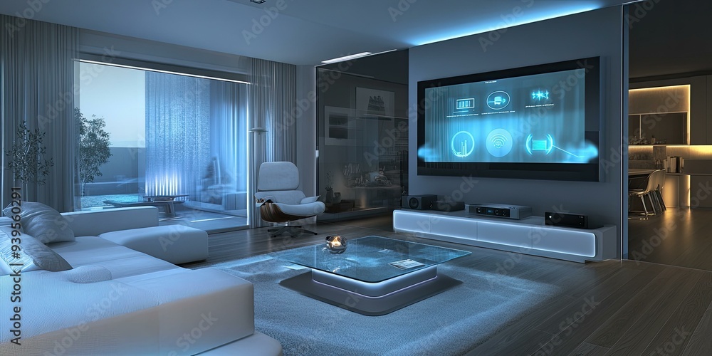 Modern living room with smart home technology. Modern living room with smart home technology.