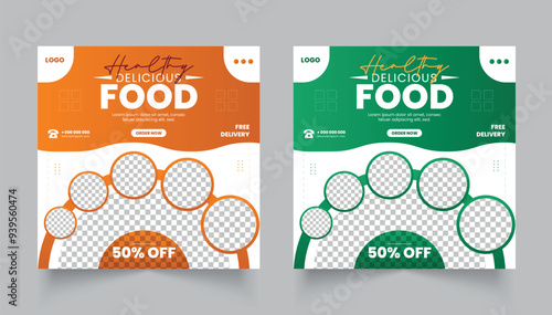 Food Social Media Template design, Food Menu Social Media Post design, set of food social media post or web banner template design.	