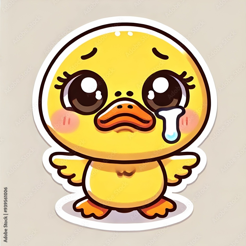 Little duck has tears flowing from one side. Little duck has tears flowing from one side.