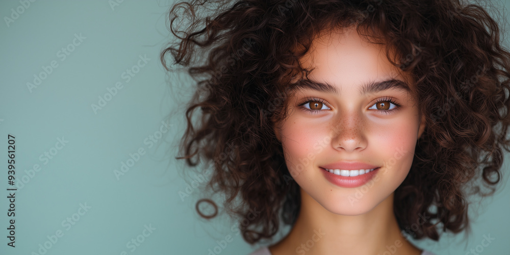 Portrait of a Woman with Curly Hair and a Warm Smile Portrait of a Woman with Curly Hair and a Warm Smile