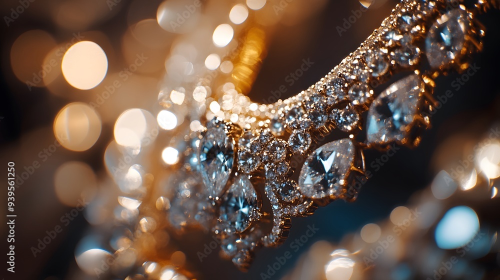 A close-up shot showcasing a stunning set of luxury jewelry pieces, glittering diamonds, fashion statement A close-up shot showcasing a stunning set of luxury jewelry pieces, glittering diamonds, fashion statement