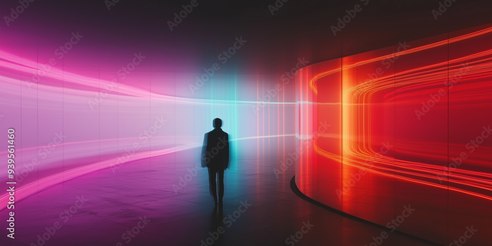 Futuristic Architecture with Neon Lights and Silhouette Futuristic Architecture with Neon Lights and Silhouette