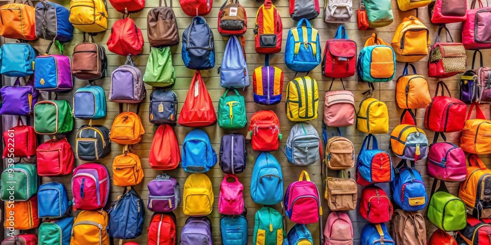 A Colorful Wall of Backpacks, Backpack, Wall, School, Colorful A Colorful Wall of Backpacks, Backpack, Wall, School, Colorful