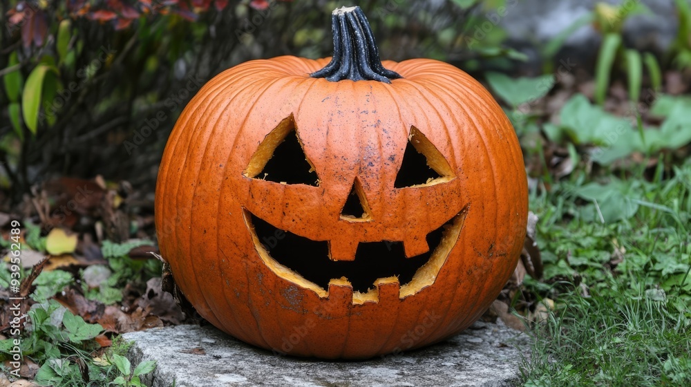 Smiling Jack-o'-Lantern on a Stone Path Smiling Jack-o'-Lantern on a Stone Path