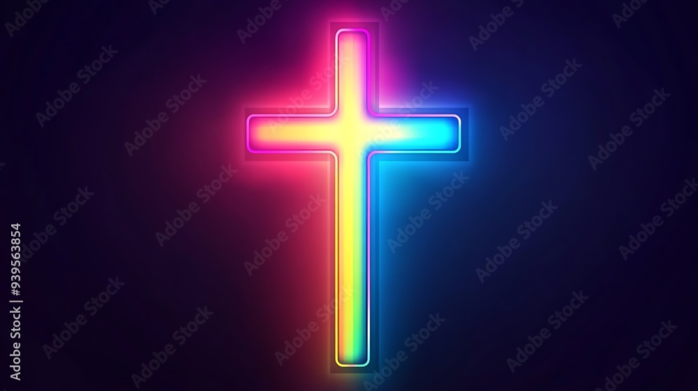 Fototapeta premium Vibrant Neon Rainbow Cross Vector Illustration for Clip Art and Stickers on White Background