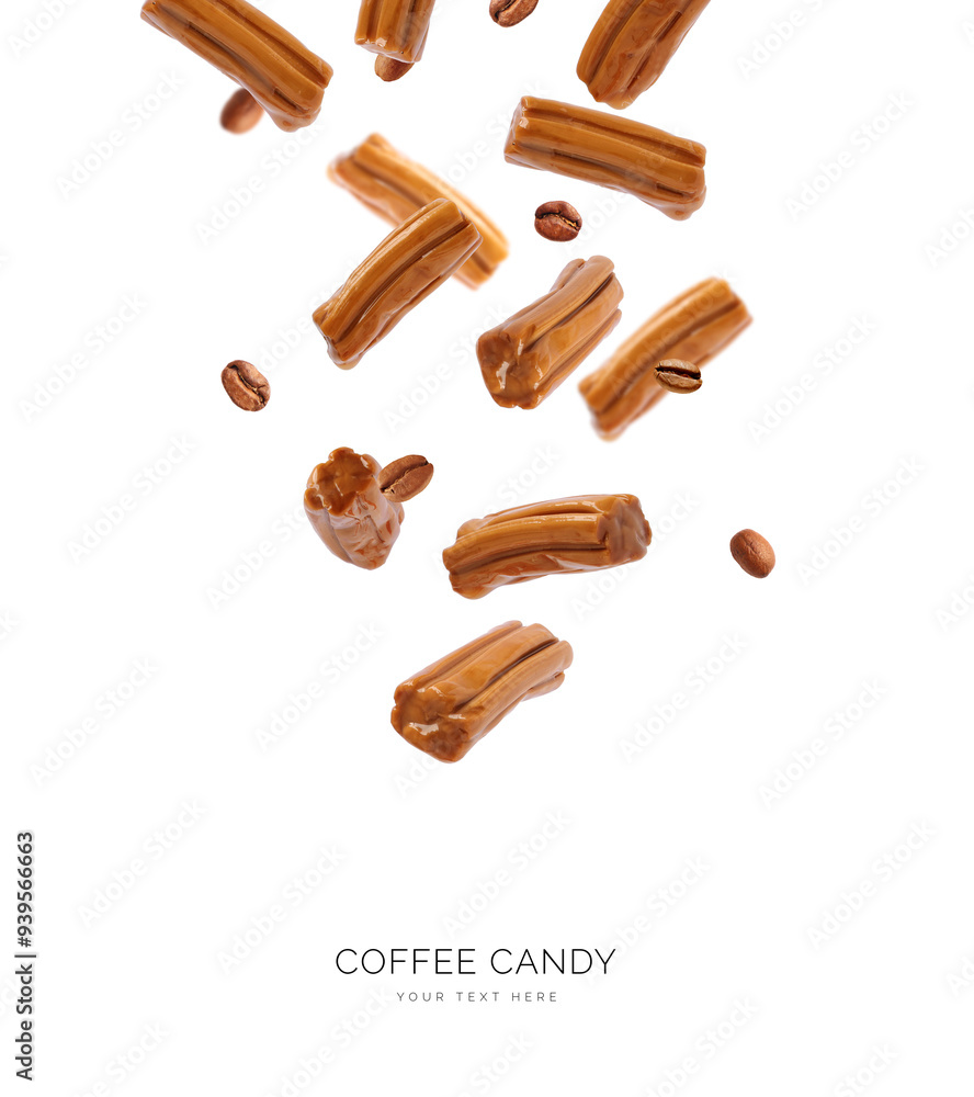 Creative layout made of coffee candies on the white background. Food concept. Macro concept. Creative layout made of coffee candies on the white background. Food concept. Macro concept.