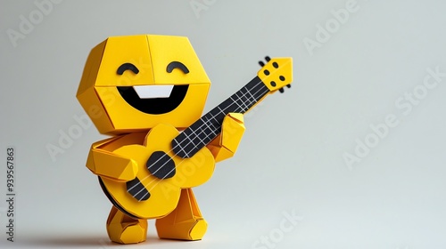 a smiling origami emoticon is playing guitar