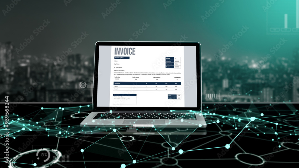 Invoice on computer screen from accounting application. Computer program for financial and budget of corporate business. Snugly. Invoice on computer screen from accounting application. Computer program for financial and budget of corporate business. Snugly.