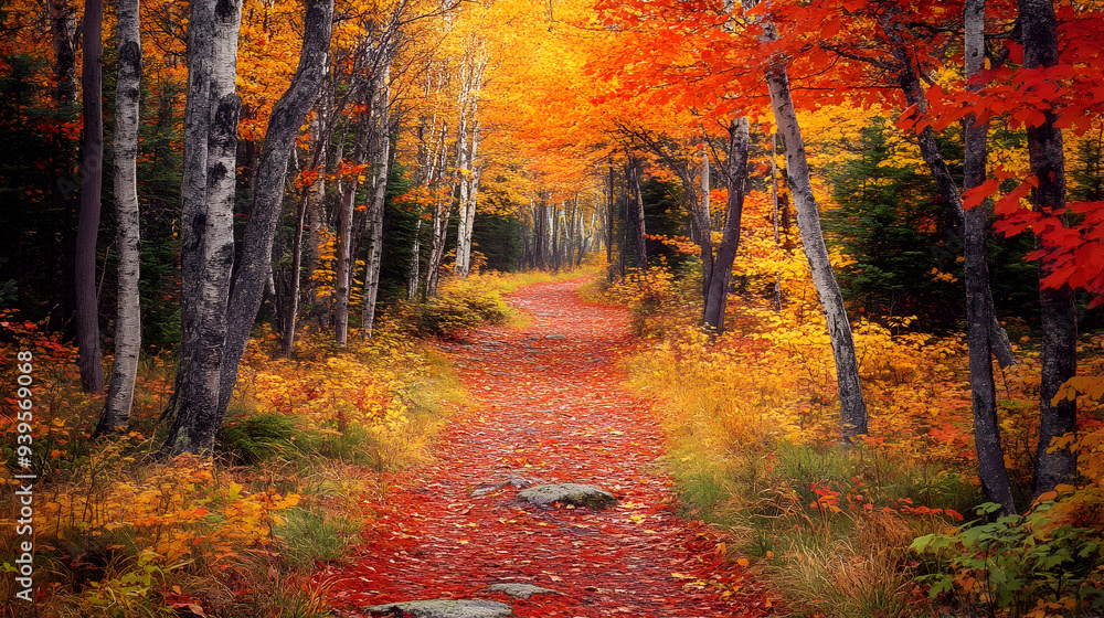 Enchanting Autumn Forest Trail with Vibrant Red, Orange, and Yellow Foliage Inviting Exploration Enchanting Autumn Forest Trail with Vibrant Red, Orange, and Yellow Foliage Inviting Exploration