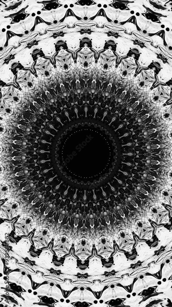 Obraz premium Monochrome mandala with intricate symmetrical design for meditation creative art illustration abstract background.