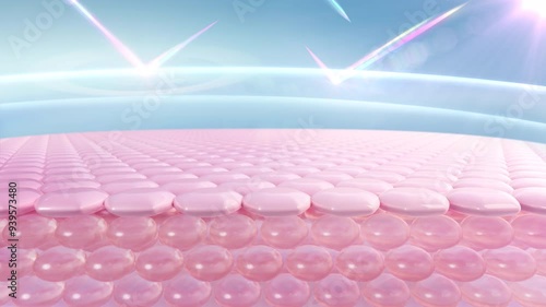 Wallpaper Mural 3D animation of skin cells. Skin cells with UV protection. Cosmetic, sunscreen, cream, and serum advertisements. UV shield reflects double shield protection. Torontodigital.ca