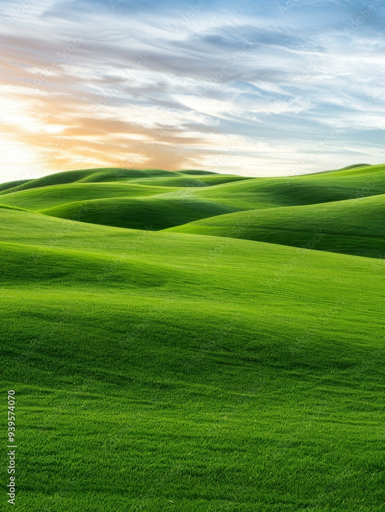 A breathtaking panoramic view of rolling green hills bathed in the soft glow of sunrise. The gentle curves and lush greenery evoke a sense of peace, tranquility, and natural beauty. A breathtaking panoramic view of rolling green hills bathed in the soft glow of sunrise. The gentle curves and lush greenery evoke a sense of peace, tranquility, and natural beauty.