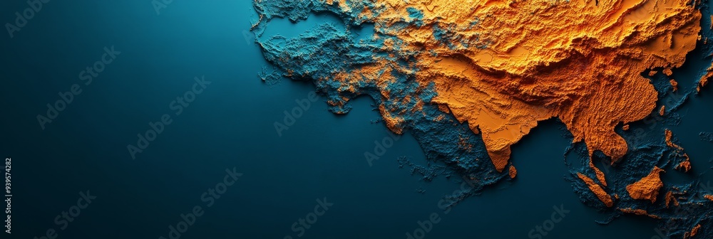 A captivating 3D relief map of Asia, showcasing the continent's diverse 