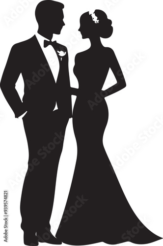 bridegroom husband and wife silhouette vector
