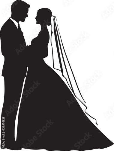 bridegroom husband and wife silhouette vector