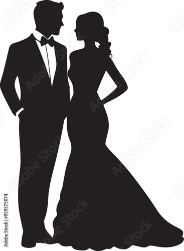 bridegroom husband and wife silhouette vector