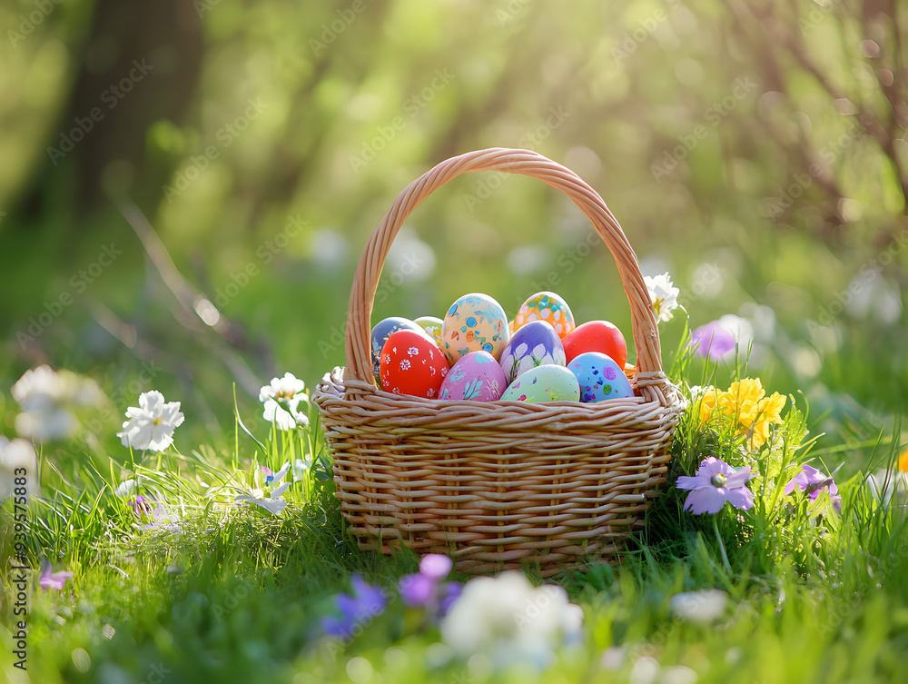 Vibrant Easter Basket: A Celebration of Spring with Colorful Eggs and Fresh Blooms Vibrant Easter Basket: A Celebration of Spring with Colorful Eggs and Fresh Blooms