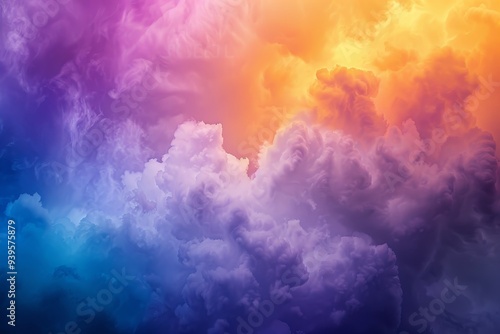 Dreamy and majestic gradient of clouds from purple to orange, presenting a fantastical and serene nocturnal sky scene.