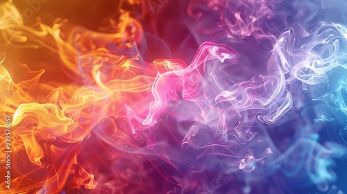 An abstract art piece featuring colorful smoke patterns blending various vibrant colors and shapes, creating a fluid and harmonious composition.