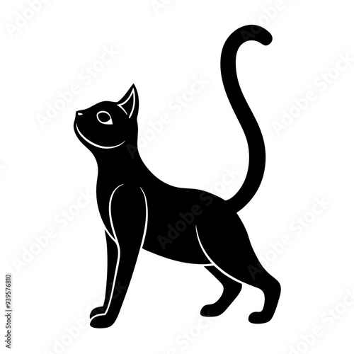  A Cat gracefully stretching silhouette vector illustration 