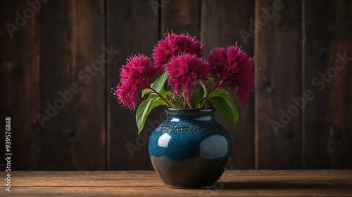 Wallpaper Mural stock photography amaranth flower in a beautiful vase with a background of wooden table Torontodigital.ca