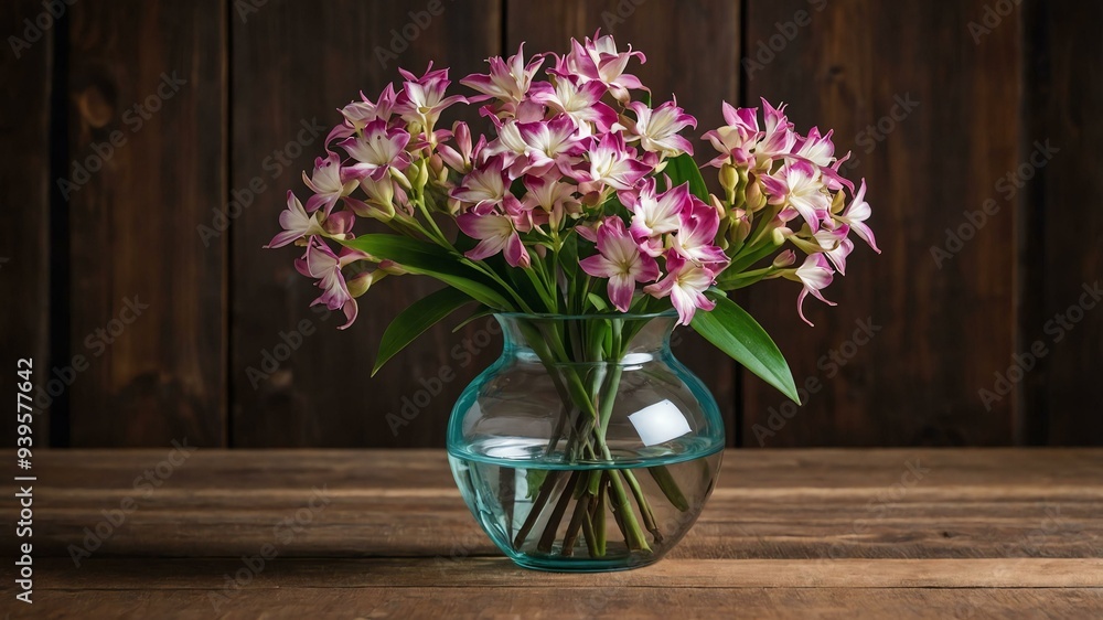 stock photography bouvardia flower in a beautiful vase with a background of wooden table stock photography bouvardia flower in a beautiful vase with a background of wooden table