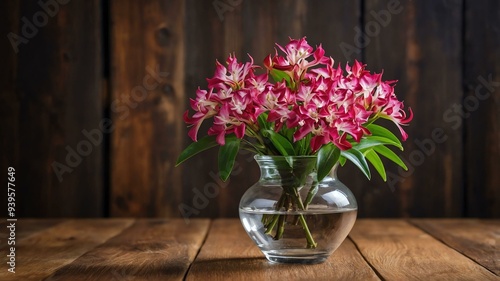 Wallpaper Mural stock photography bouvardia flower in a beautiful vase with a background of wooden table Torontodigital.ca
