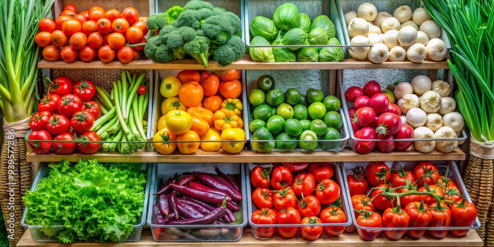 Fresh Produce Display A Vibrant Array of Tomatoes, Broccoli, Green Onions, Peppers, and More, fresh produce, vegetables Fresh Produce Display A Vibrant Array of Tomatoes, Broccoli, Green Onions, Peppers, and More, fresh produce, vegetables