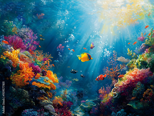 Tropical Paradise: Colorful Coral Reefs and Vibrant Marine Life in Crystal-Clear Underwater World