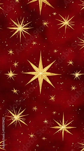 Wallpaper Mural Golden Stars on Red Background, Abstract Image, Texture, Pattern, Wallpaper, Cover and Screen of Smartphone, Cell Phone, Computer, Laptop, 9:16 and 16:9 Format Torontodigital.ca
