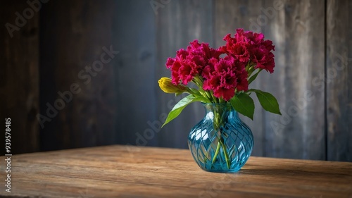 Wallpaper Mural stock photography cockscomb flower in a beautiful vase with a background of wooden table Torontodigital.ca