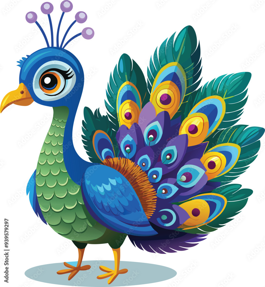 Obraz premium Cute Peacock vector cartoon illustration