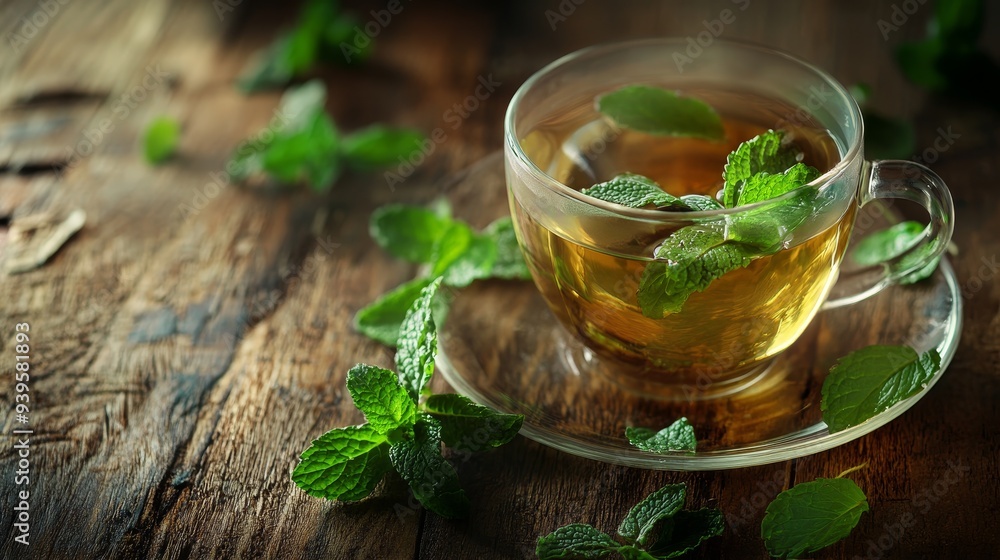 Mint herbal tea relax background horizontal composition Mint herbal tea relax background horizontal composition