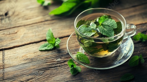 Mint herbal tea relax background horizontal composition 