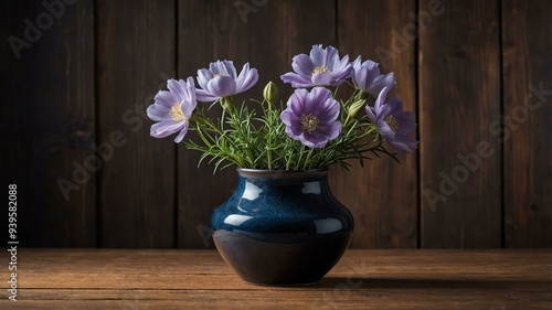 Wallpaper Mural stock photography nigella flower in a beautiful vase with a background of wooden table Torontodigital.ca