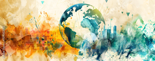 Global Market Exchange in Watercolor: Currency Flows and Trade Winds