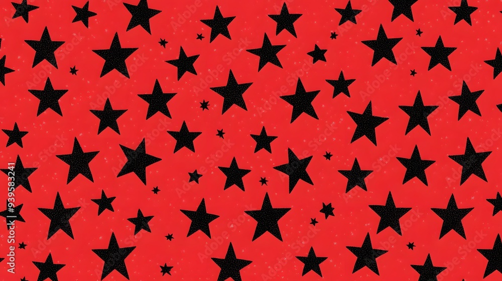 Fototapeta premium Black Stars on Red Background, Abstract Image, Texture, Pattern, Wallpaper, Cover and Screen of Smartphone, Cell Phone, Computer, Laptop, 9:16 and 16:9 Format