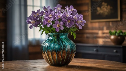 Wallpaper Mural stock photography veronica flower in a beautiful vase with a background of wooden table Torontodigital.ca