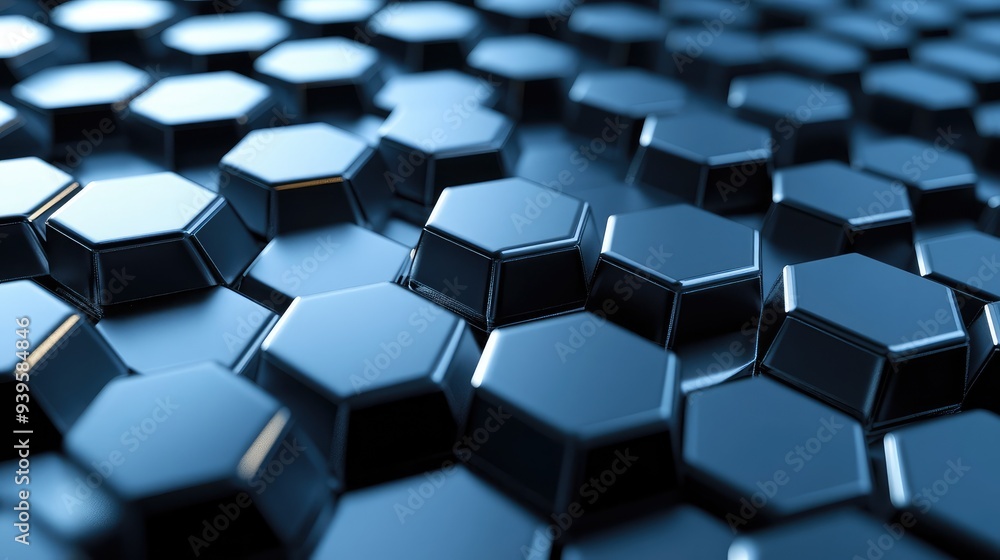 Macro view of a 3D hexagonal honeycomb pattern, with sharp, defined edges and realistic shadows. Macro view of a 3D hexagonal honeycomb pattern, with sharp, defined edges and realistic shadows.