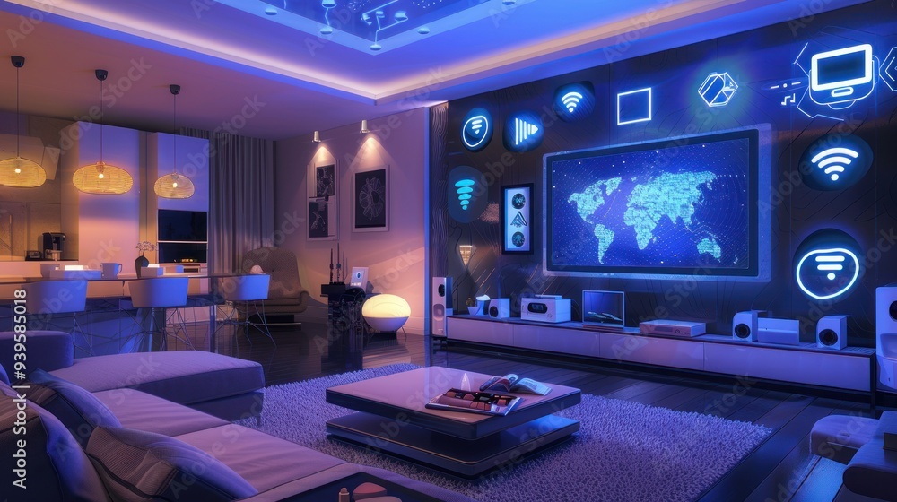 Modern Living Room with Smart Home Technology Modern Living Room with Smart Home Technology