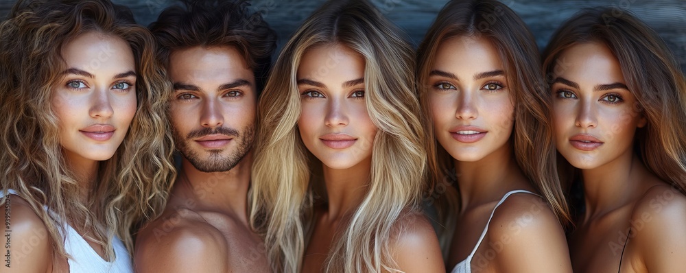 Group of beautiful people in front of a background, Generative AI Group of beautiful people in front of a background, Generative AI
