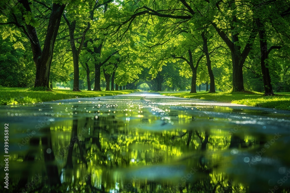 Fototapeta premium Peaceful Park Morning Reflection 