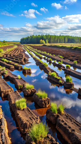 commercial peat extraction area in a bog landscape photo