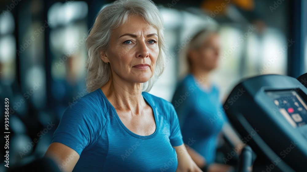 Active Mature Couple Running on Gym Treadmill