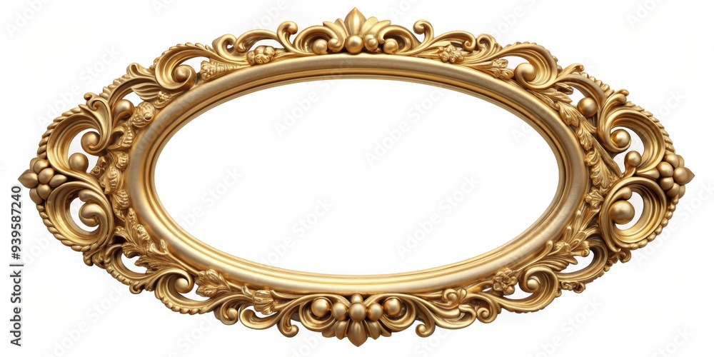 Ornate Golden Oval Frame, Isolated on White Background, Decorative, Gold, Frame, Baroque , Oval Ornate Golden Oval Frame, Isolated on White Background, Decorative, Gold, Frame, Baroque , Oval