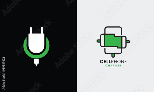 Cell Phone charge icon mobile fast electrical cable smart charger digital modern unique usb cellphone mobile charger logo design