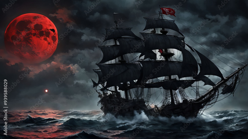 Fototapeta premium Ship Pirate in the Beginning Sea content created with generative AI