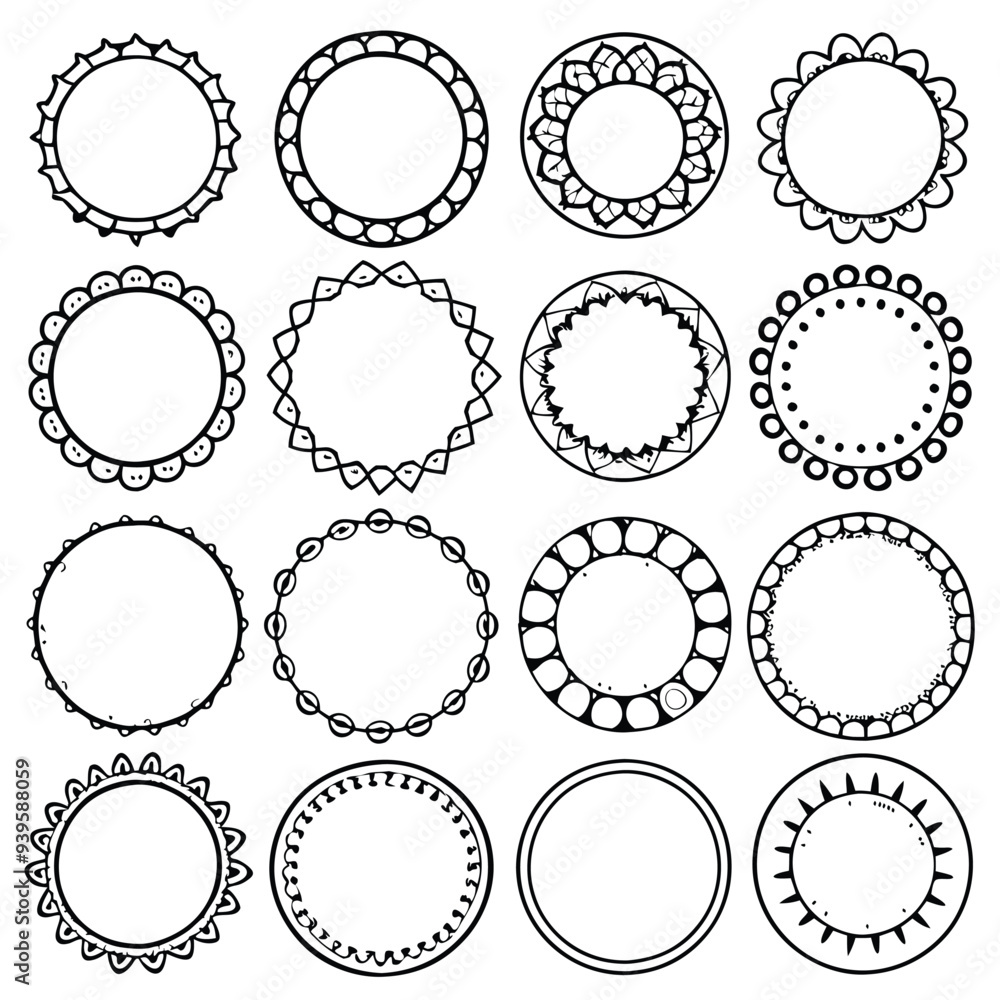Different Simple round frames or circle doodle outlines Icon set vector Illustrations on white background Different Simple round frames or circle doodle outlines Icon set vector Illustrations on white background