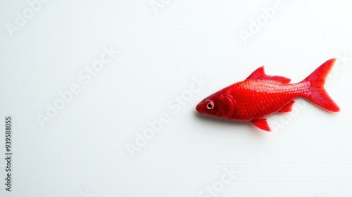 A bright red herring fish isolated on a white background, symbolizing the concept of distraction or misdirection. photo